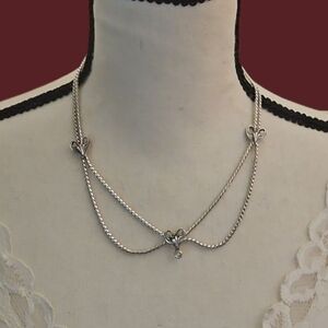 Vtg WHITING & DAVIS Silvertone Hearts Festoon Necklace